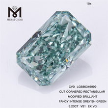 3.23CT VS1 EX VG COUPÉ COIN RECTANGULAIRE Fantaisie Vert Lab Diamant Cvd LG586346999 