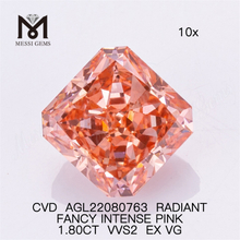 1.80CT VVS2 EX VG Radiant Gros Diamants de Laboratoire Rose FANTAISIE INTENSE ROSE Diamant CVD AGL22080763 