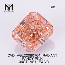 Diamants de laboratoire en gros de 1,34 ct rose RADIANT FANCY PINK VS1 EX VG CVD AGL22080764