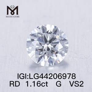 Diamant de laboratoire rond IDEAL 2EX de 1,16 carat G VS2
