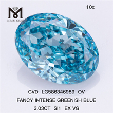 3ct Bleu OV Diamant Prix SI1 EX VG FANTAISIE INTENSE BLEU VERT Diamant CVD LG586346989
