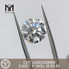 3.03CT F VVS1 ID EX EX CVD Diamants cultivés en laboratoire pour bijoux LG602358099丨Messigems
