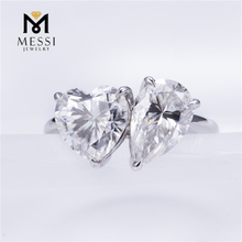Bagues en diamant de laboratoire en forme de poire et cœur en or blanc 14 carats, design contemporain, 3 carats