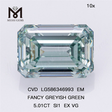 Diamants de laboratoire taille émeraude 5ct vert SI1 EX VG EM FANCY GREYISH GREEN MAN MADE CVD LG586346993 