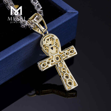 mode hiphop Cadeaux 14k or véritable or jaune Lab diamant croix collier